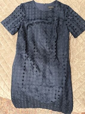 Banana Republic Navy Circle-Textured Mini Shift Dress
